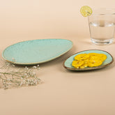 Green Ceramic Oval Shaped Platter | Set of 2